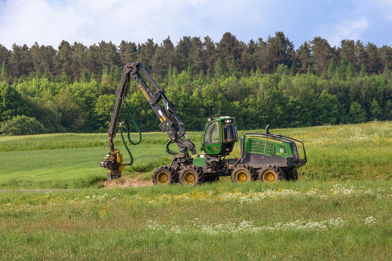 wood harvester, harvester, tree felling machine, forest technology, forestry, technology, meadow, nature, landscape, forest