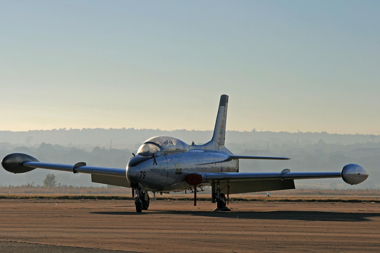 atlas impala, low-wing monoplane, jet trainer, stationary, elite jet, airshow, aviation, runway, aircraft