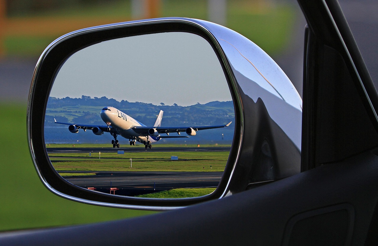 passenger traffic, airline, aviation, air transportation, driving mirror, rear view mirror, rear mirror, rearview mirror, air traffic, traffic, tourism, airplane, airbus, lan chile, a320, take-off, auckland, car wallpapers, airport, new zealand, flight, departure, mirror, car