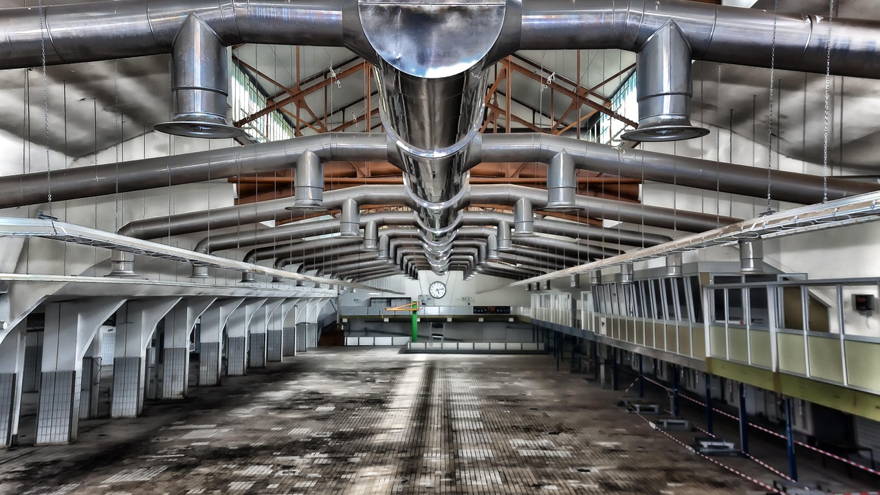 industry, hall, ventilation, butter factory, rama, plant, building, industrial hall, industrial plant, abandoned, factory, factory building, stole, metal, nature, machine, industrial park, lighting, expired