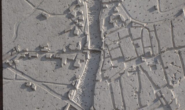 bas relief, map, river, streets, bassano, city