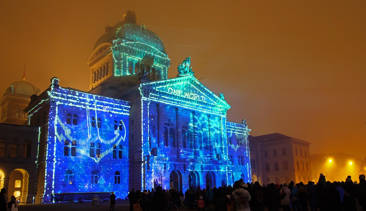 laser show, laser projection, light show, bern, federal building, switzerland, art, starlight events lumine projections